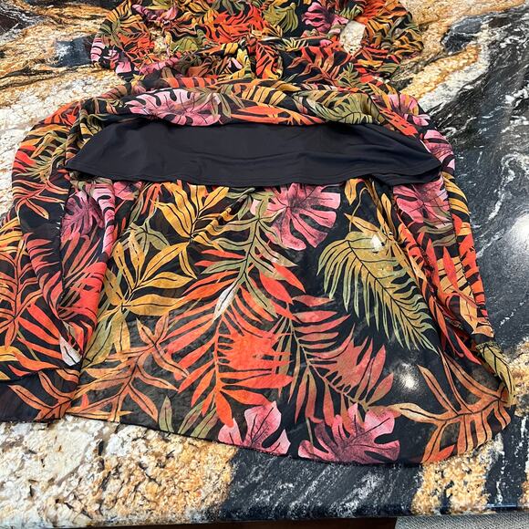 Spy Zone Exchange Black, Orange Gold Green Leaf Print Maxi Wrap Dress - Size M - Picture 6 of 10